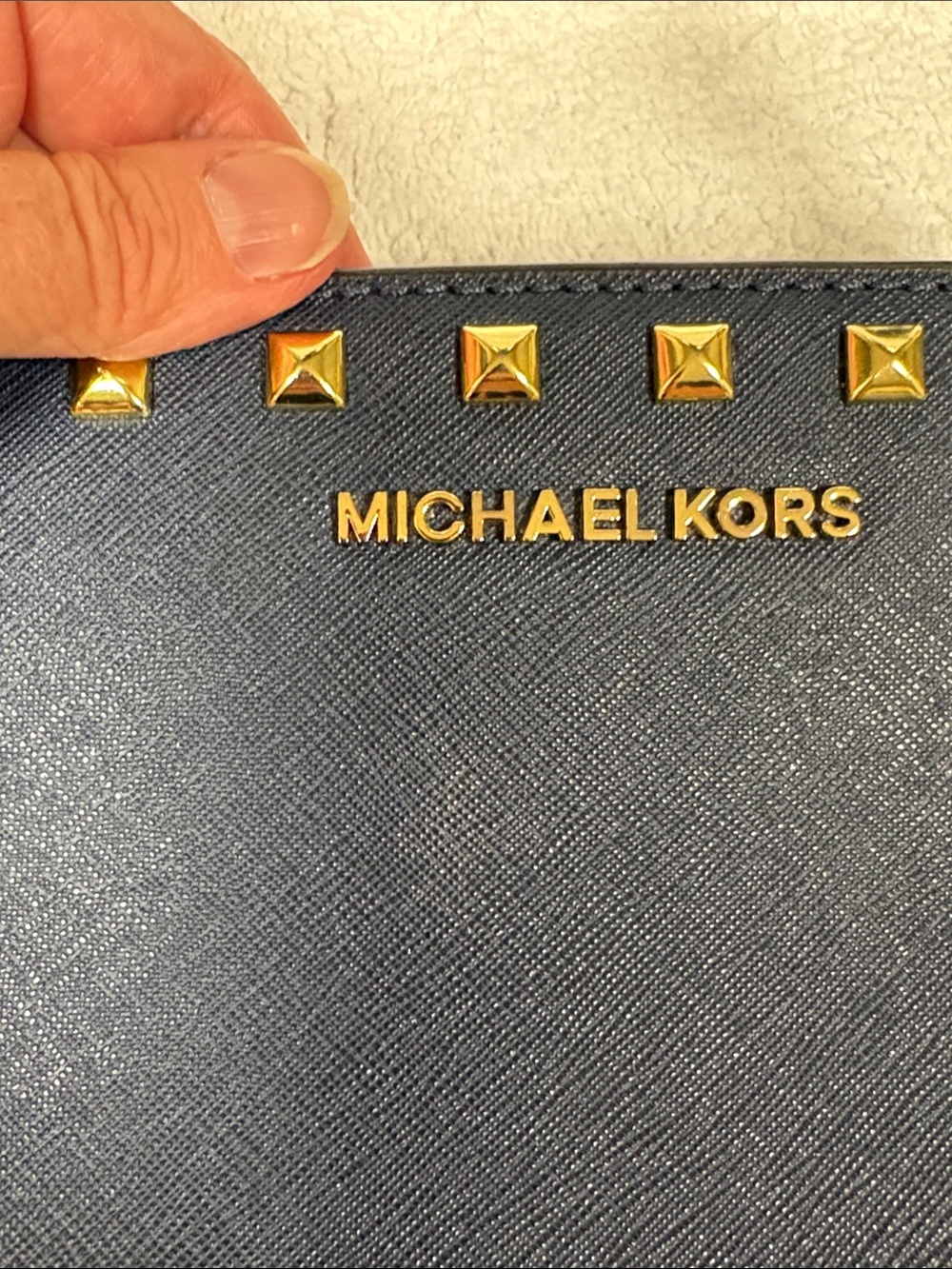 Michael Kors Navy blue small Crossbody with Gold Stud Accents - Picture 15 of 16